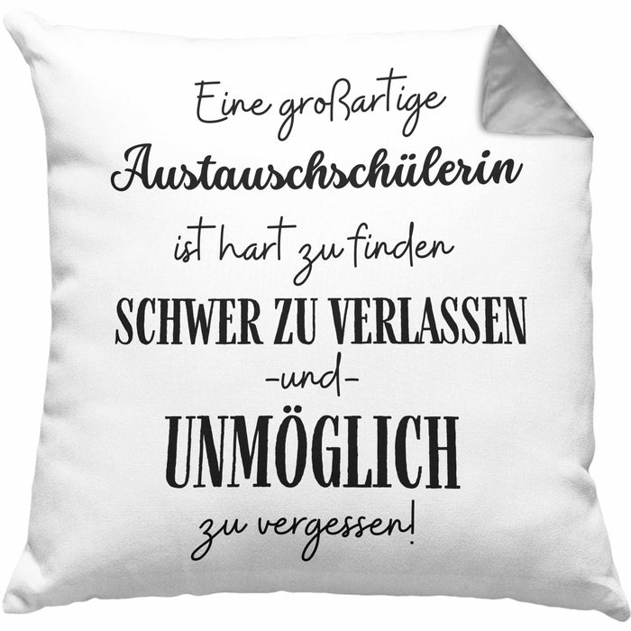 Austauschschülerin Abschied Geschenk Kissen mit Füllung 40x40 Abschiedsgeschenk für Austauschschülerin Hart Zu Finden Schwer Zu Verlassen (Grau) Grau Trendation