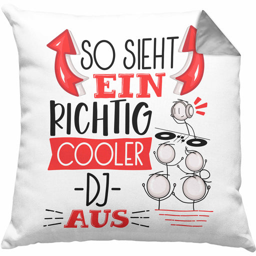 DJ Kissen mit Füllung 40x40 Geschenk So Sieht Ein RIchtig Cooler DJ Aus Geschenkidee Lustiger Spruch Geburtstag (Grau) Grau Trendation