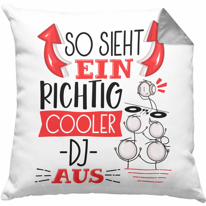 DJ Kissen mit Füllung 40x40 Geschenk So Sieht Ein RIchtig Cooler DJ Aus Geschenkidee Lustiger Spruch Geburtstag (Grau) Grau Trendation