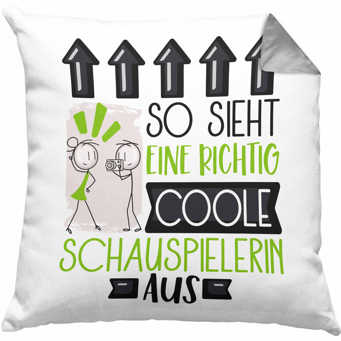 Schauspielerin Geschenk Kissen mit Füllung 40x40 Lustig Geschenkidee für Schauspielerin Geburtstag So Sieht Eine Richtig Coole Schauspielerin Aus Frauen Spruch (Grau) Grau Trendation