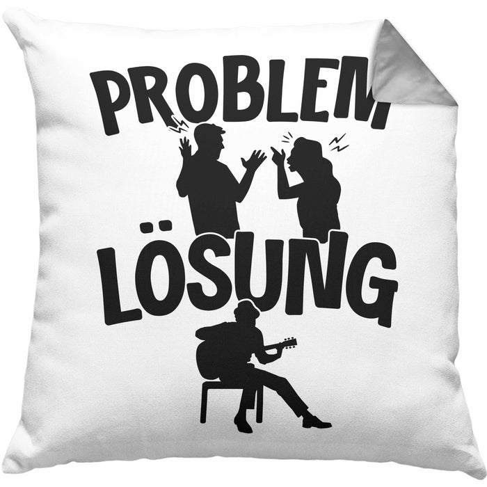 Gitarrist Kissen mit Füllung 40x40 Geschenk für Gitarrenspieler Männer Geschenkidee Problem und Lösung Gitarre (Grau) Grau Trendation
