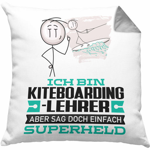 Kiteboarding-Lehrer Geschenk Kissen mit Füllung 40x40 Ich Bin Kiteboarding-Lehrer Aber Sag Doch Einfach Superheld Lustige Geschenkdiee für Kiteboarding-Lehrer (Grau) Grau Trendation