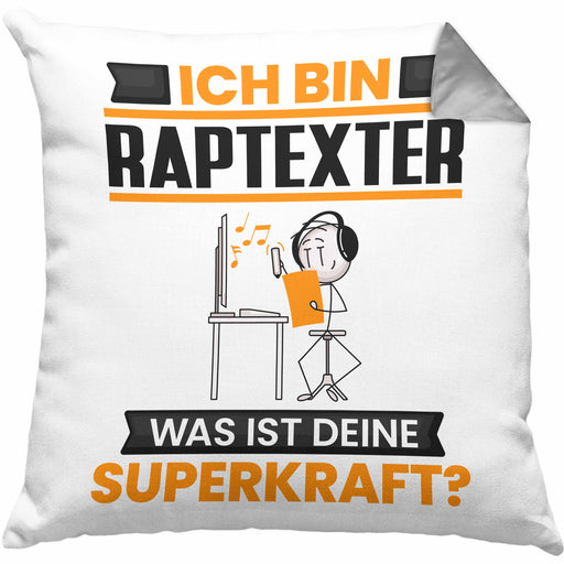 Raptexter Kissen mit Füllung 40x40 Geschenk für Raptexter Geburtstag Lustiger Spruch Was Ist Deine Superkraft (Grau) Grau Trendation