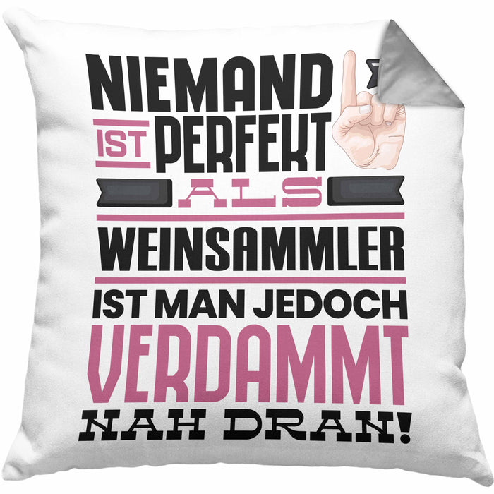Weinsammler Geschenk Kissen mit Füllung 40x40 Lustige Geschenkidee für Weinsammler Geburtstag Niemand Ist Perfekt Aber Als Weinsammler Ist Man Nah Dran (Grau) Grau Trendation