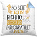 Parkour-Athlet Kissen mit Füllung 40x40 Geschenk So Sieht Ein Richtig Cooler Parkour-Athlet Aus Geschenkidee Spruch Lustig (Grau) Blau Trendation