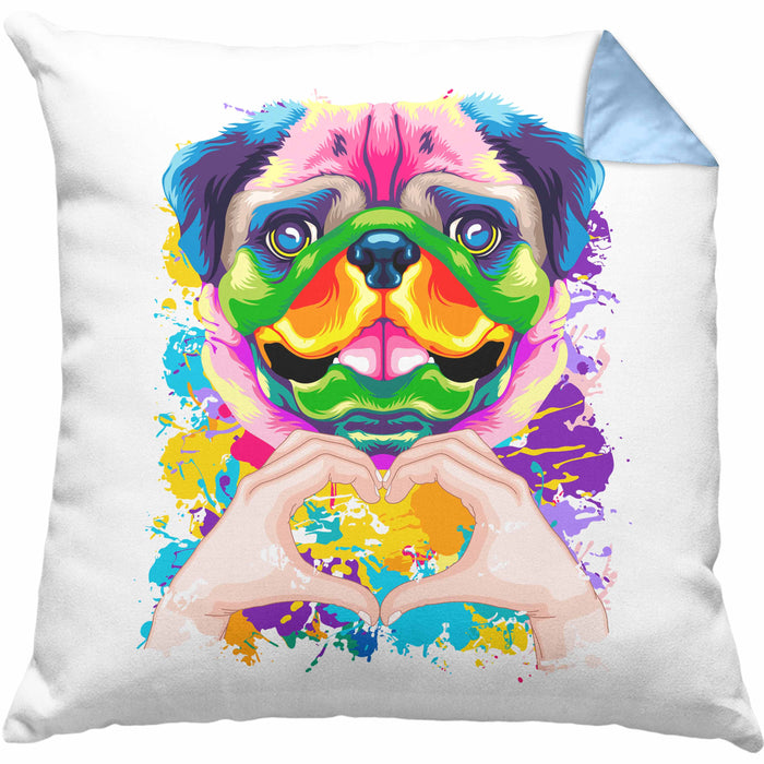 Mops Besitzer Farbe Love Kissen mit Füllung 40x40 Geschenk Lustiger Spruch Geschenkidee Mops Besitzerin (Grau) Blau Trendation
