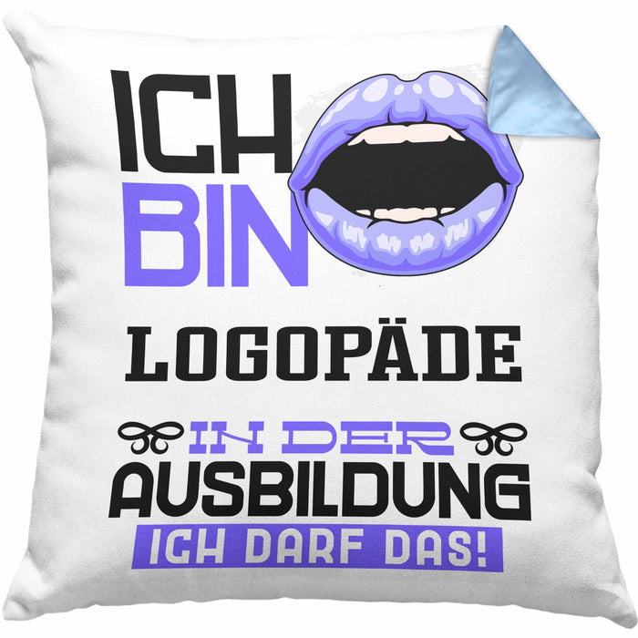 Logopäde Ausbildung Kissen mit Füllung 40x40 Geschenk Ich Bin Logopäde In Der Ausbildung Ich Darf Das Geschenkidee Spruch (Grau) Blau Trendation