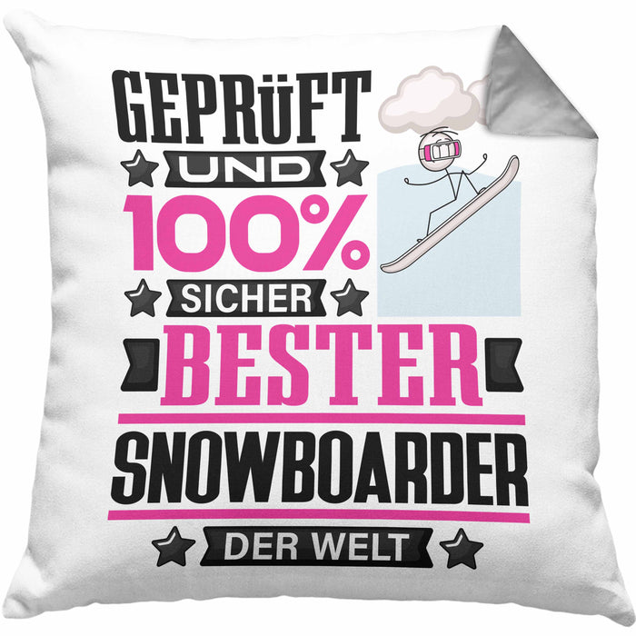 Snowboarder Geschenk Lustiger Spruch für Snowboarder Geschenkidee Bester Snowboarder Der WeltKissen mit Füllung 40x40 (Grau) Grau Trendation