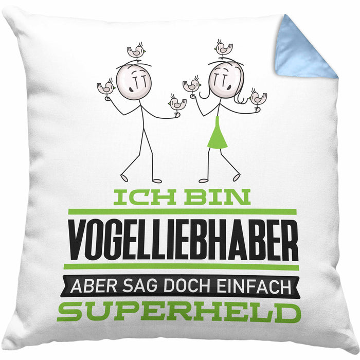 Vogelliebhaber Geschenk Kissen mit Füllung 40x40 Ich Bin Vogelliebhaber Aber Sag Doch Einfach Superheld Lustige Geschenkdiee für Vogelliebhaber (Grau) Blau Trendation
