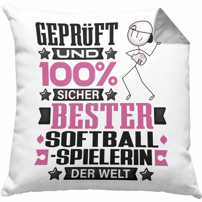 Softballspielerin Geschenk Lustiger Spruch für Softballspielerin Geschenkidee Bester Softballspielerin Der WeltKissen mit Füllung 40x40 (Grau) Grau Trendation