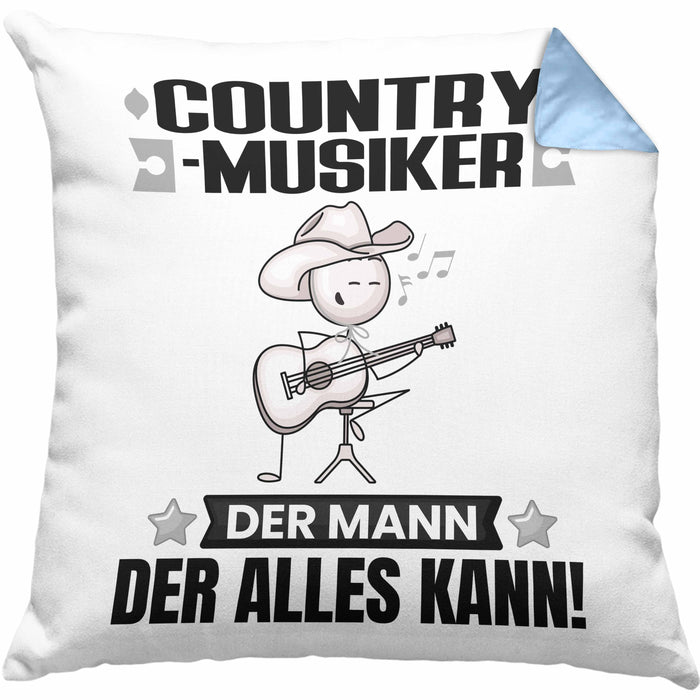Country-Musiker Kissen mit Füllung 40x40 Geschenk für Country-Musiker Der Mann Der Alles Kann Geschenkidee zum Geburtstag (Grau) Blau Trendation