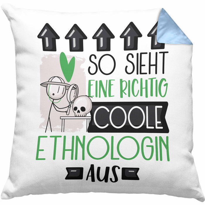 Ethnologin Geschenk Kissen mit Füllung 40x40 Geschenkidee für Ethnologin Geburtstag Weihnachten Spruch So Sieht Eine Richtig Coole Ethnologin Aus (Grau) Blau Trendation