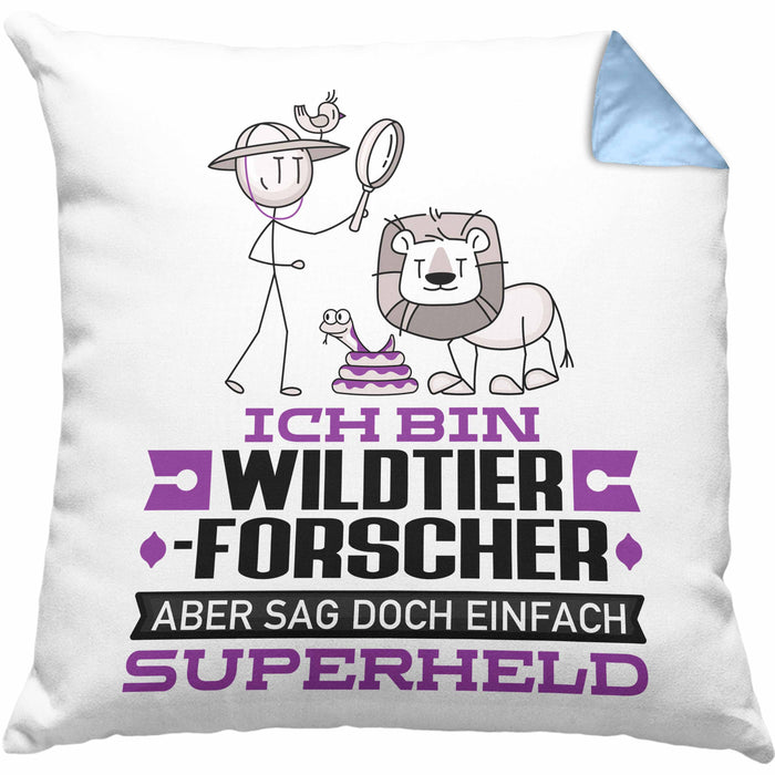 Wildtierforscher Geschenk Kissen mit Füllung 40x40 Ich Bin Wildtierforscher Aber Sag Doch Einfach Superheld Lustige Geschenkdiee für Wildtierforscher (Grau) Blau Trendation