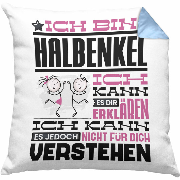 Halbenkel Geschenk Kaffee-Kissen mit Füllung 40x40 Geschenkidee für Halbenkel Ich Bin Halbenkel Ich Kann Es Dir Erklären Jedoch Nicht Für Dich Verstehen Spruch Lustig (Grau) Blau Trendation