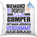 Camper Geschenk Kissen mit Füllung 40x40 Lustige Geschenkidee für Camper Geburtstag Niemand Ist Perfekt Aber Als Camper Ist Man Nah Dran (Grau) Blau Trendation