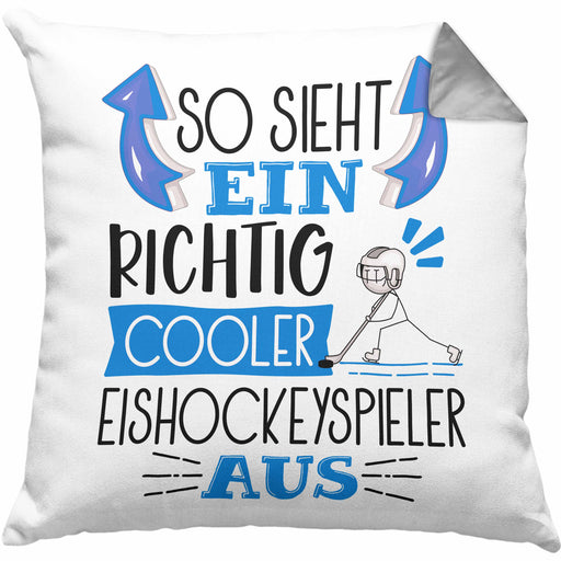 So Sieht Ein Richtig Cooler Eishockeyspieler Aus Geschenk Kissen mit Füllung 40x40 Lustiger Spruch Geschenkidee (Grau) Grau Trendation