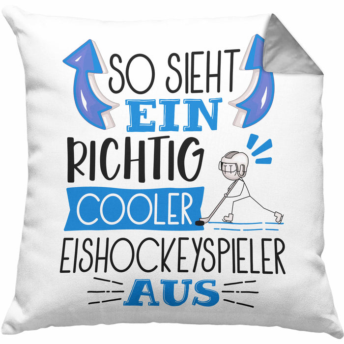 So Sieht Ein Richtig Cooler Eishockeyspieler Aus Geschenk Kissen mit Füllung 40x40 Lustiger Spruch Geschenkidee (Grau) Grau Trendation