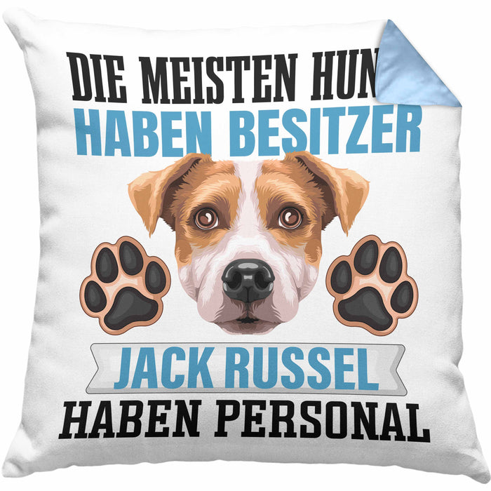 Jack Russell Besitzer Kissen mit Füllung 40x40 Geschenk Lustiger Spruch Geschenkidee Besitzerin Jack Russell Haben Personal (Grau) Blau Trendation