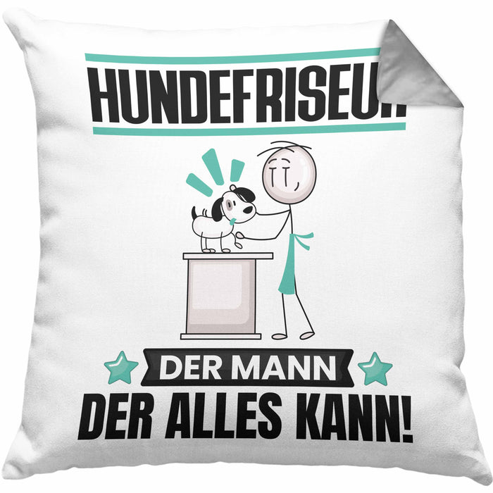 Hundefriseur Kissen mit Füllung 40x40 Geschenk für Hundefriseur Der Mann Der Alles Kann Geschenkidee zum Geburtstag (Grau) Grau Trendation