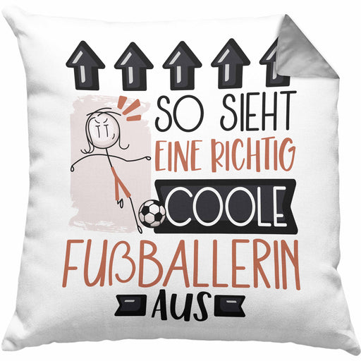 Fußballerin Geschenk Kissen mit Füllung 40x40 Lustig Geschenkidee für Fußballerin Geburtstag So Sieht Eine Richtig Coole Fußballerin Aus Frauen Spruch (Grau) Grau Trendation