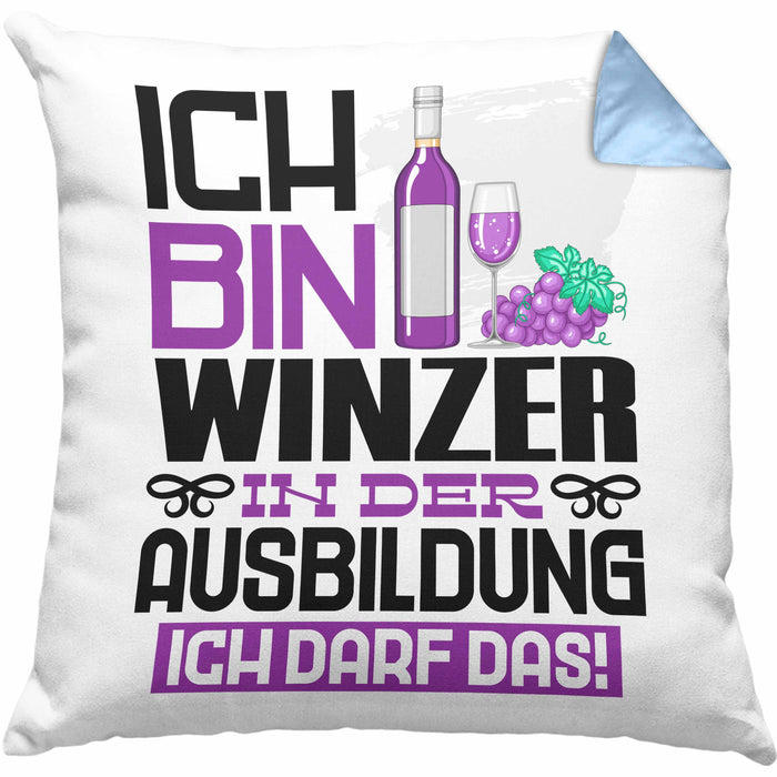 Winzer Ausbildung Kissen mit Füllung 40x40 Geschenk Ich Bin Winzer In Der Ausbildung Ich Darf Das Geschenkidee Spruch (Grau) Blau Trendation