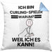 Curling-Spieler Geschenk Kissen mit Füllung 40x40 Lustiger Spruch Ich Bin Curling-Spieler Warum Weil Ich Es Kann Geschenkidee Bester Curling-Spieler Geburtstag (Grau) Blau Trendation
