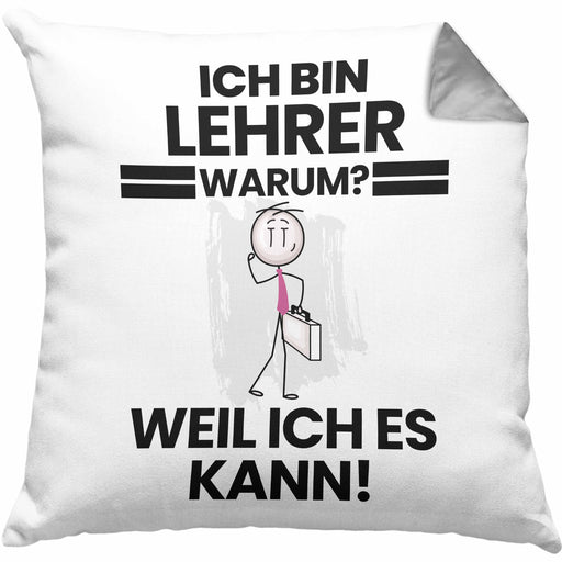 Lehrer Geschenk Kissen mit Füllung 40x40 Lustiger Spruch Ich Bin Lehrer Warum Weil Ich Es Kann Geschenkidee Bester Lehrer Geburtstag (Grau) Grau Trendation