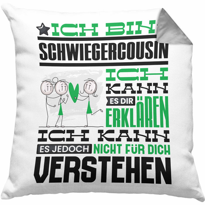 Schwiegercousin Geschenk Kaffee-Kissen mit Füllung 40x40 Geschenkidee für Schwiegercousin Ich Bin Schwiegercousin Ich Kann Es Dir Erklären Jedoch Nicht Für Dich Verstehen Spruch Lustig (Grau) Grau Trendation