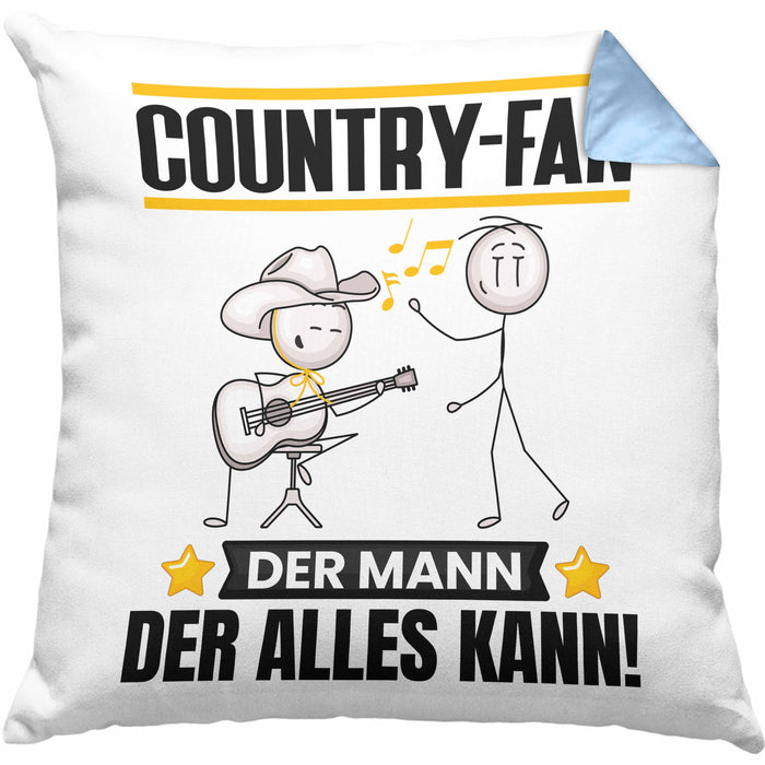 Country-Fan Kissen mit Füllung 40x40 Geschenk für Country-Fan Der Mann Der Alles Kann Geschenkidee zum Geburtstag (Grau) Blau Trendation