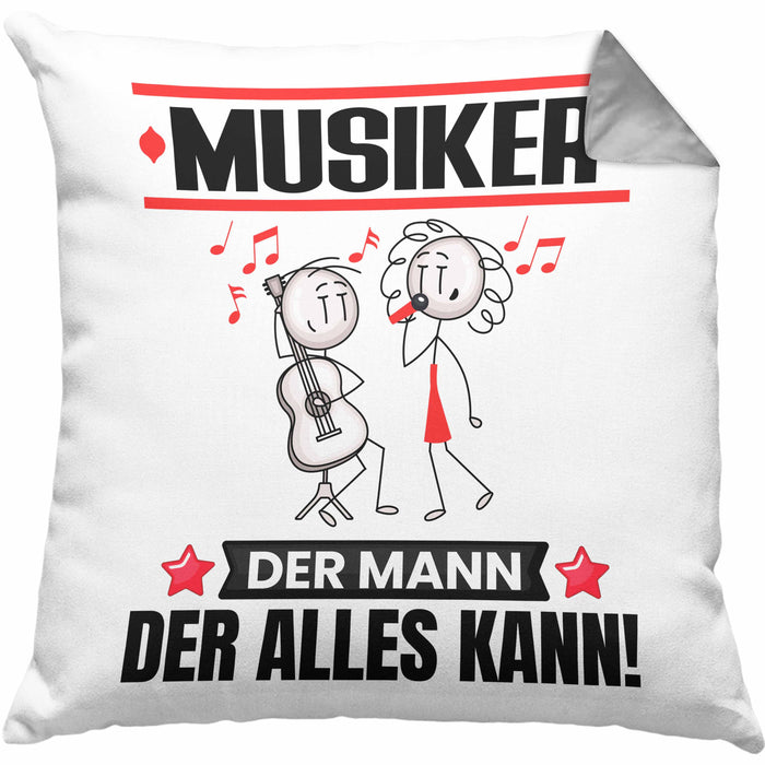 Musiker Kissen mit Füllung 40x40 Geschenk für Musiker Der Mann Der Alles Kann Geschenkidee zum Geburtstag (Grau) Grau Trendation