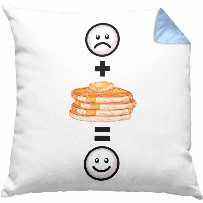Pfannkuchen Pancaked Kissen mit Füllung 40x40 Geschenk für Pfannkuchen-Liebhaber Lustige Geschenkidee :( + Pfannkuchen = :) Geburtstag (Grau) Blau Trendation