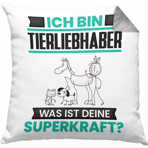 Tierwohlhaber Kissen mit Füllung 40x40 Geschenk für Tierwohlhaber Geburtstag Lustiger Spruch Was Ist Deine Superkraft (Grau) Grau Trendation