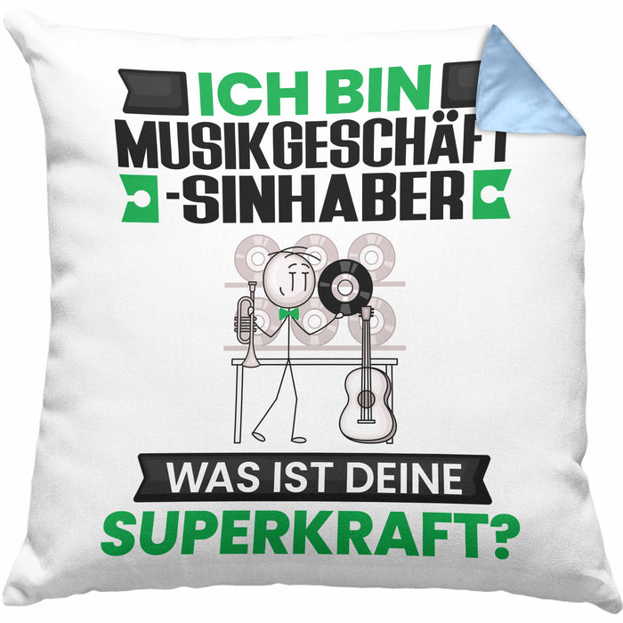 Musikgeschäftsinhaber Kissen mit Füllung 40x40 Geschenk für Musikgeschäftsinhaber Geburtstag Lustiger Spruch Was Ist Deine Superkraft (Grau) Blau Trendation