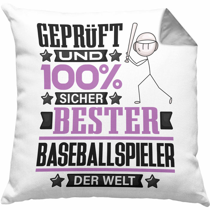 Baseballspieler Geschenk Lustiger Spruch für Baseballspieler Geschenkidee Bester Baseballspieler Der WeltKissen mit Füllung 40x40 (Grau) Grau Trendation