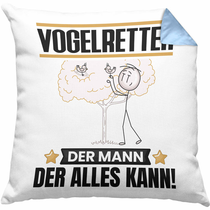 Vogelretter Kissen mit Füllung 40x40 Geschenk für Vogelretter Der Mann Der Alles Kann Geschenkidee zum Geburtstag (Grau) Blau Trendation