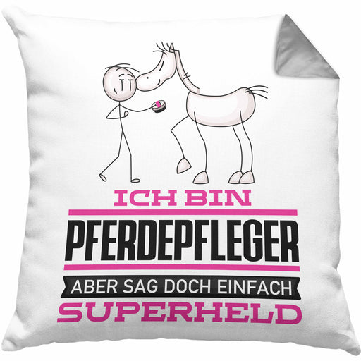 Pferdepfleger Geschenk Kissen mit Füllung 40x40 Ich Bin Pferdepfleger Aber Sag Doch Einfach Superheld Lustige Geschenkdiee für Pferdepfleger (Grau) Grau Trendation