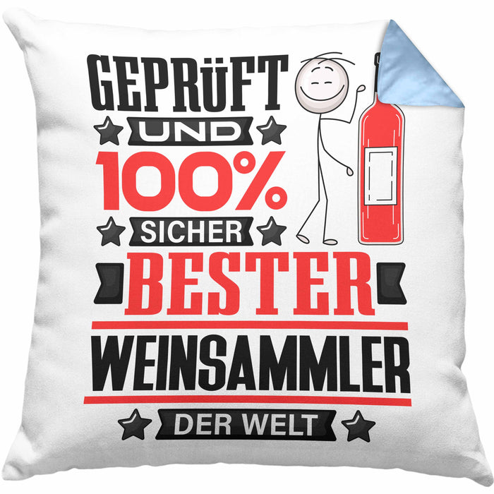 Weinsammler Geschenk Lustiger Spruch für Weinsammler Geschenkidee Bester Weinsammler Der WeltKissen mit Füllung 40x40 (Grau) Blau Trendation