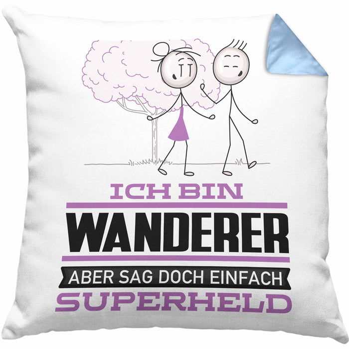 Wandern Geschenk Kissen mit Füllung 40x40 Ich Bin Wandern Aber Sag Doch Einfach Superheld Lustige Geschenkdiee für Wandern (Grau) Blau Trendation