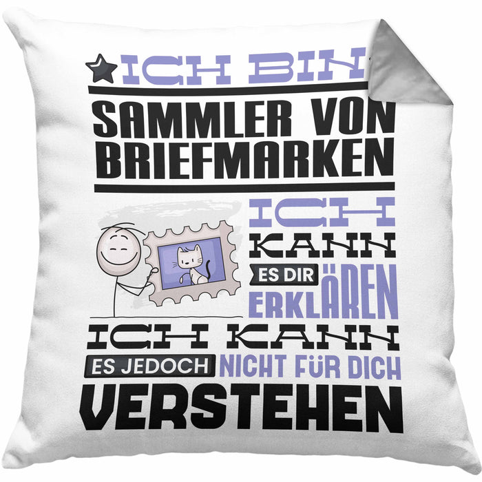 Sammler von Briefmarken Geschenk Kaffee-Kissen mit Füllung 40x40 Geschenkidee für Sammler von Briefmarken Ich Bin Sammler von Briefmarken Ich Kann Es Dir Erklären Jedoch Nicht Für Dich Verstehen Spruch Lustig (Grau) Grau Trendation