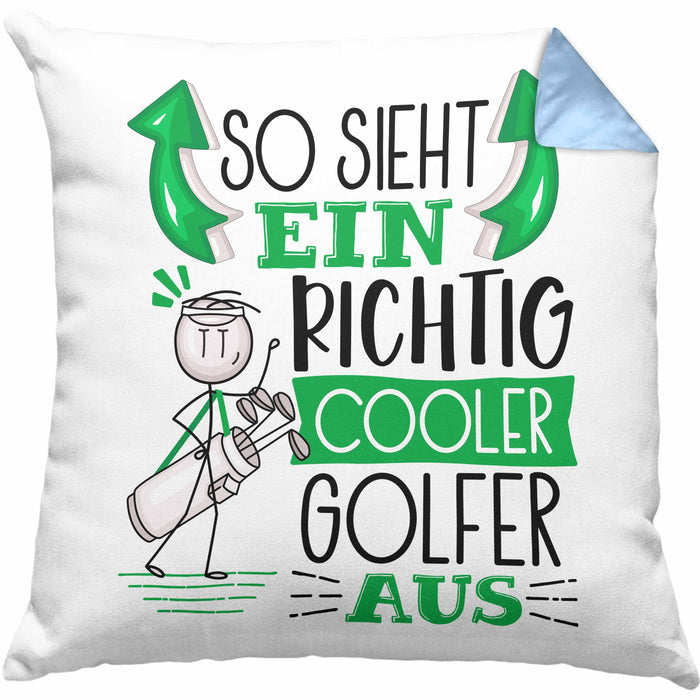Golf-Spieler Kissen mit Füllung 40x40 Geschenk So Sieht Ein Richtig Cooler Golf-Spieler Aus Geschenkidee Spruch Lustig (Grau) Blau Trendation