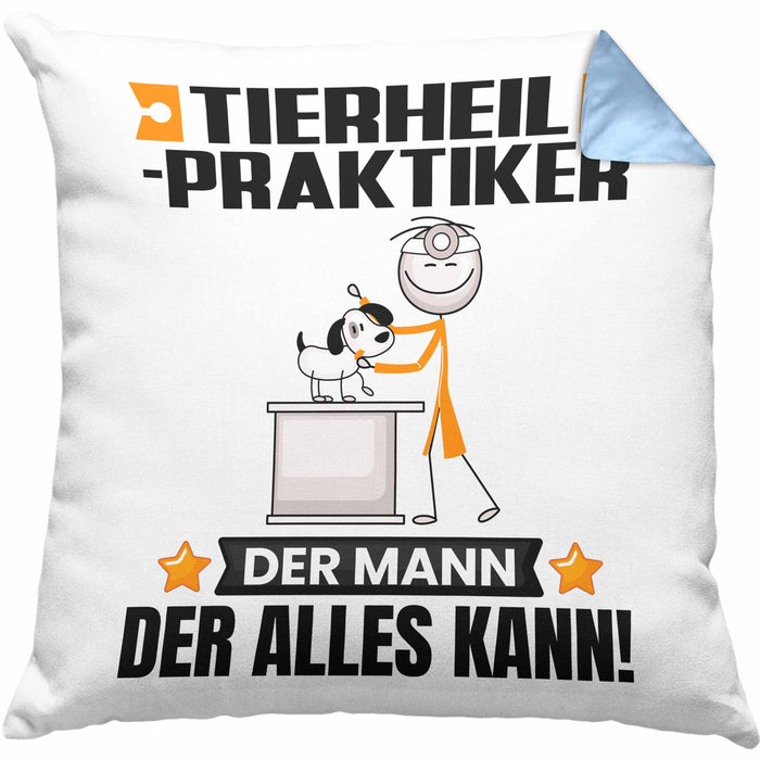 Tierheilpraktiker Kissen mit Füllung 40x40 Geschenk für Tierheilpraktiker Der Mann Der Alles Kann Geschenkidee zum Geburtstag (Grau) Blau Trendation