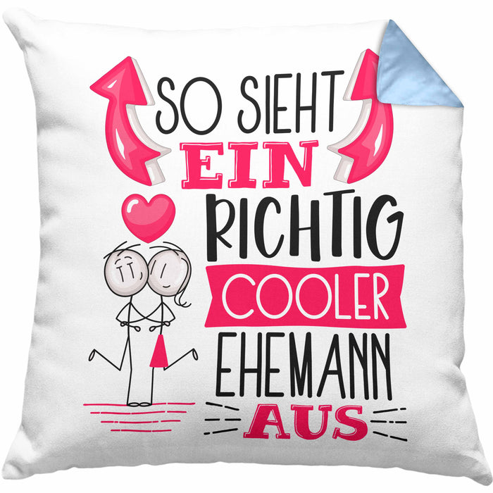Ehemann Kissen mit Füllung 40x40 Geschenk So Sieht Ein RIchtig Cooler Ehemann Aus Geschenkidee Lustiger Spruch Geburtstag (Grau) Blau Trendation