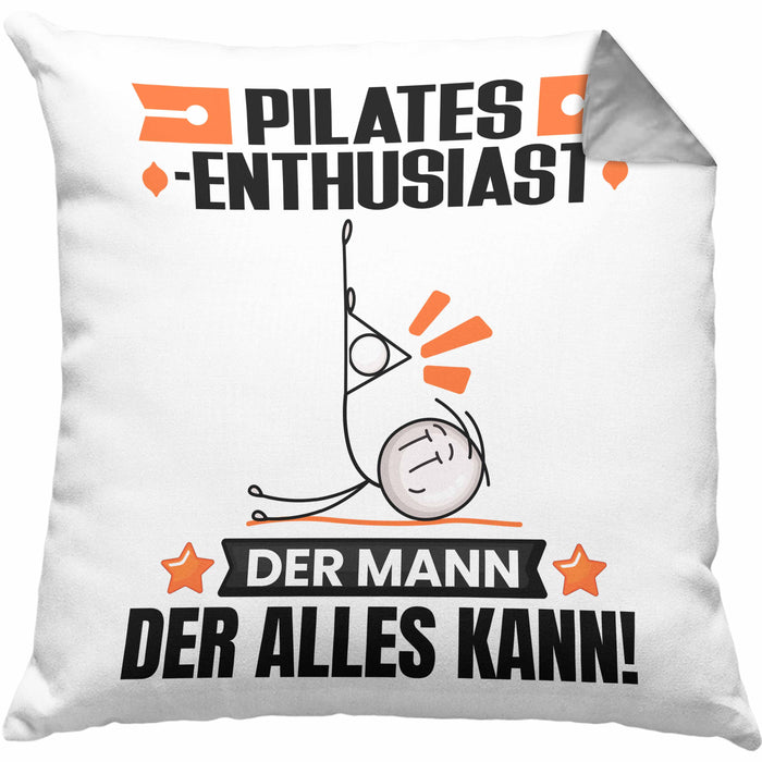 Pilates-Enthusiast Kissen mit Füllung 40x40 Geschenk für Pilates-Enthusiast Der Mann Der Alles Kann Geschenkidee zum Geburtstag (Grau) Grau Trendation