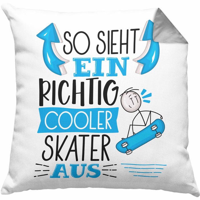 Skater Kissen mit Füllung 40x40 Geschenk So Sieht Ein Richtig Cooler Skater Aus Geschenkidee Spruch Lustig (Grau) Grau Trendation