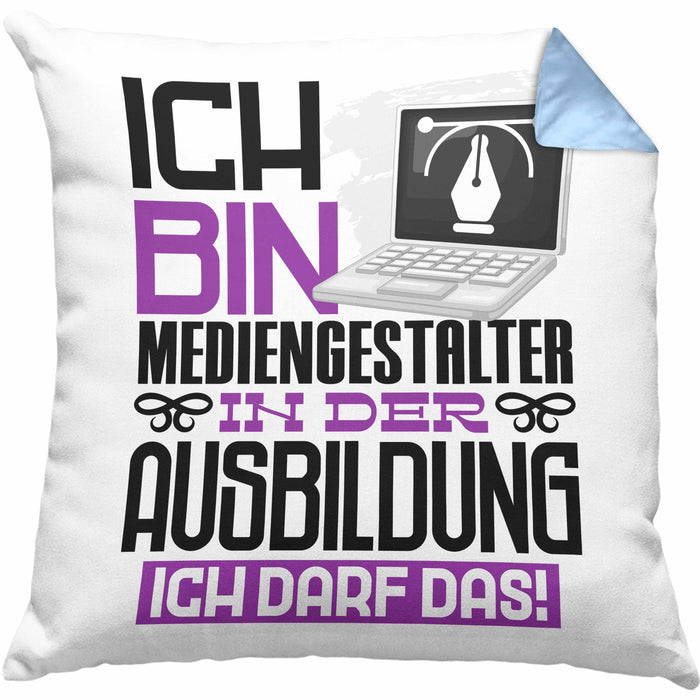 Mediengestalter Ausbildung Kissen mit Füllung 40x40 Geschenk Ich Bin Mediengestalter In Der Ausbildung Ich Darf Das Geschenkidee Spruch (Grau) Blau Trendation