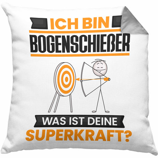Bogenschießer Kissen mit Füllung 40x40 Geschenk für Bogenschießer Geburtstag Lustiger Spruch Was Ist Deine Superkraft (Grau) Grau Trendation