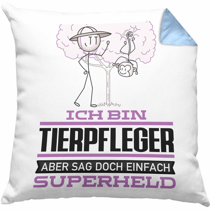 Tierpfleger Geschenk Kissen mit Füllung 40x40 Ich Bin Tierpfleger Aber Sag Doch Einfach Superheld Lustige Geschenkdiee für Tierpfleger (Grau) Blau Trendation