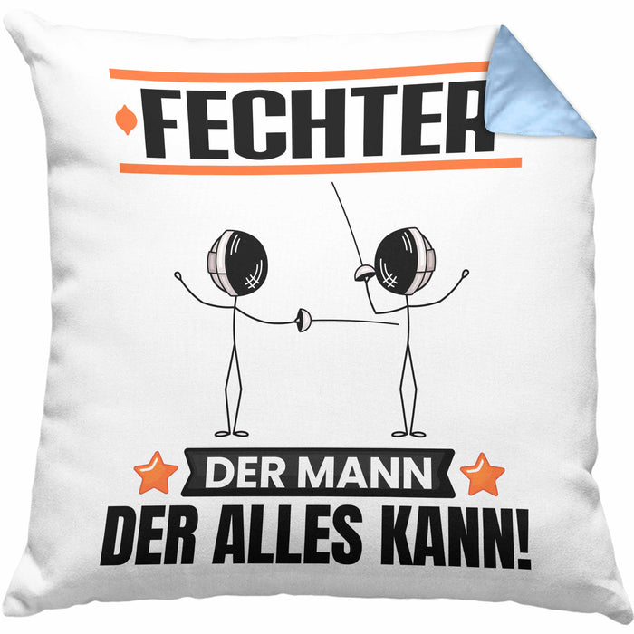Fechter Kissen mit Füllung 40x40 Geschenk für Fechter Der Mann Der Alles Kann Geschenkidee zum Geburtstag (Grau) Blau Trendation
