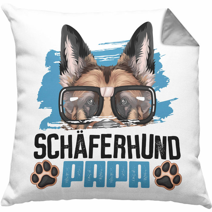 Schäferhund Papa Besitzer Kissen mit Füllung 40x40 Geschenk Lustiger Spruch Geschenkidee Schäferhund Liebhaber (Grau) Grau Trendation