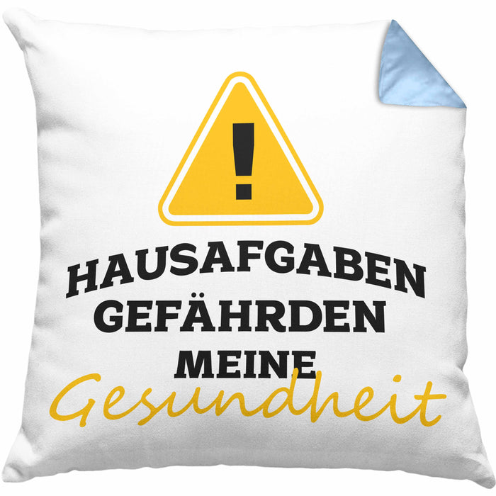 Lustige Kissen mit Füllung 40x40 "Hausaufgaben gefährden meine Gesundheit" Geschenk für Schüler (Grau) Blau Trendation